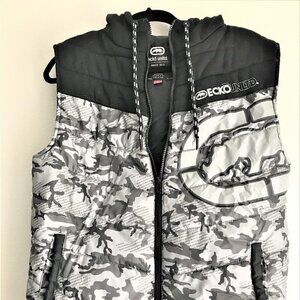 Ecko Unltd Mens Puffer Vest Gray Camouflage Hooded